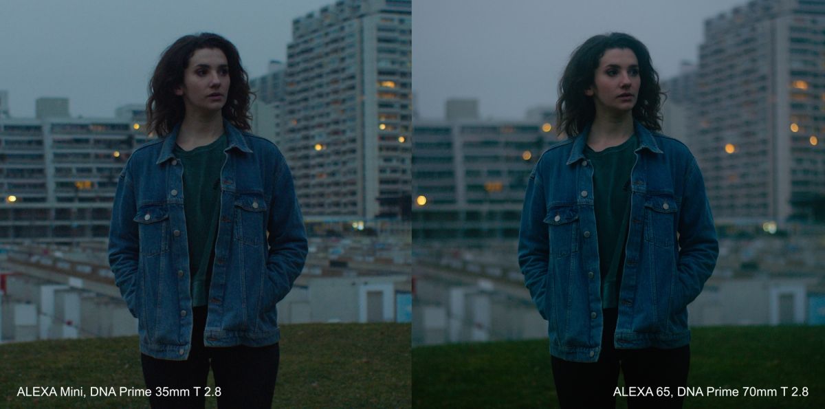 The difference in depth of field when matching field of view with two different lenses: a 35mm on the Mini and a 70mm on the 65, both at a T2.8.