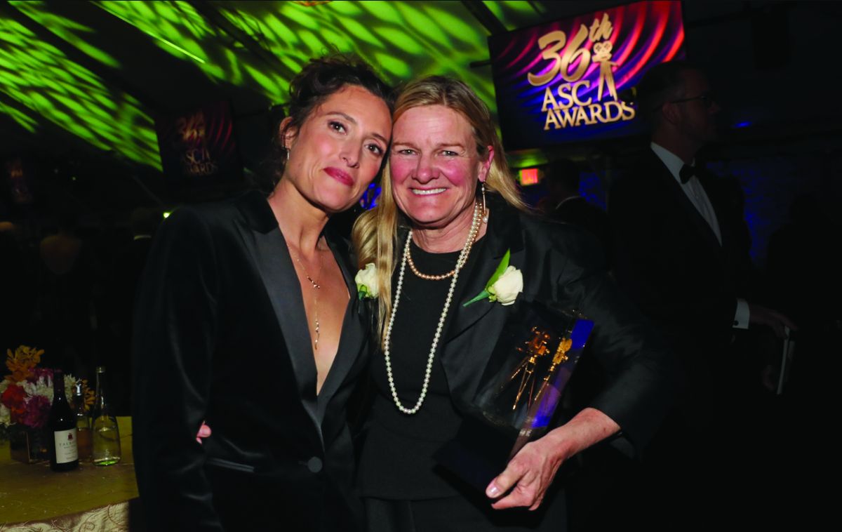Rachel Morrison, ASC congratulates Kuras after introducing her as the Lifetime Achievement Award honoree during the ASC Awards ceremony held on March 20, 2022.