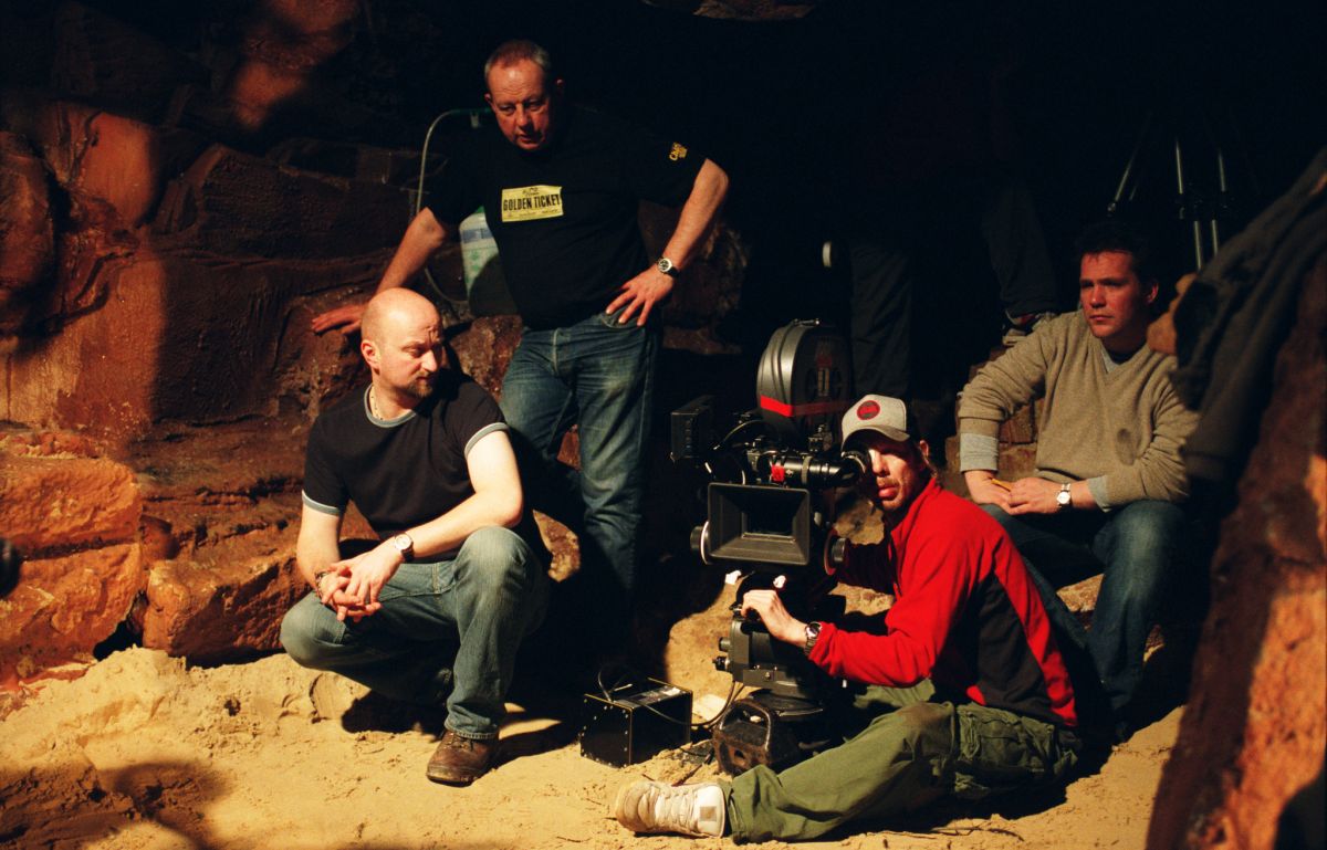 Cinematographer Sam McCurdy (at camera) lines up a shot. Observing, from left, are director Neil Marshall, stunt coordinator Jim Dowdall and 1st AD Jack Ravenscroft.