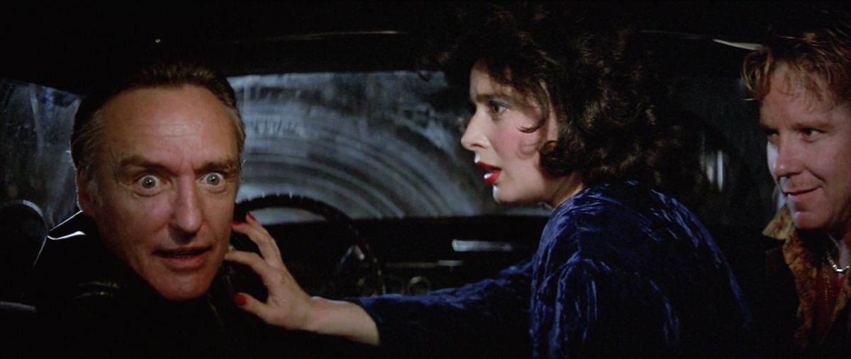 Dorothy tries to calm an unhinged Frank during the harrowing  joyride sequence, which took great advantage of the film's widescreen frame.