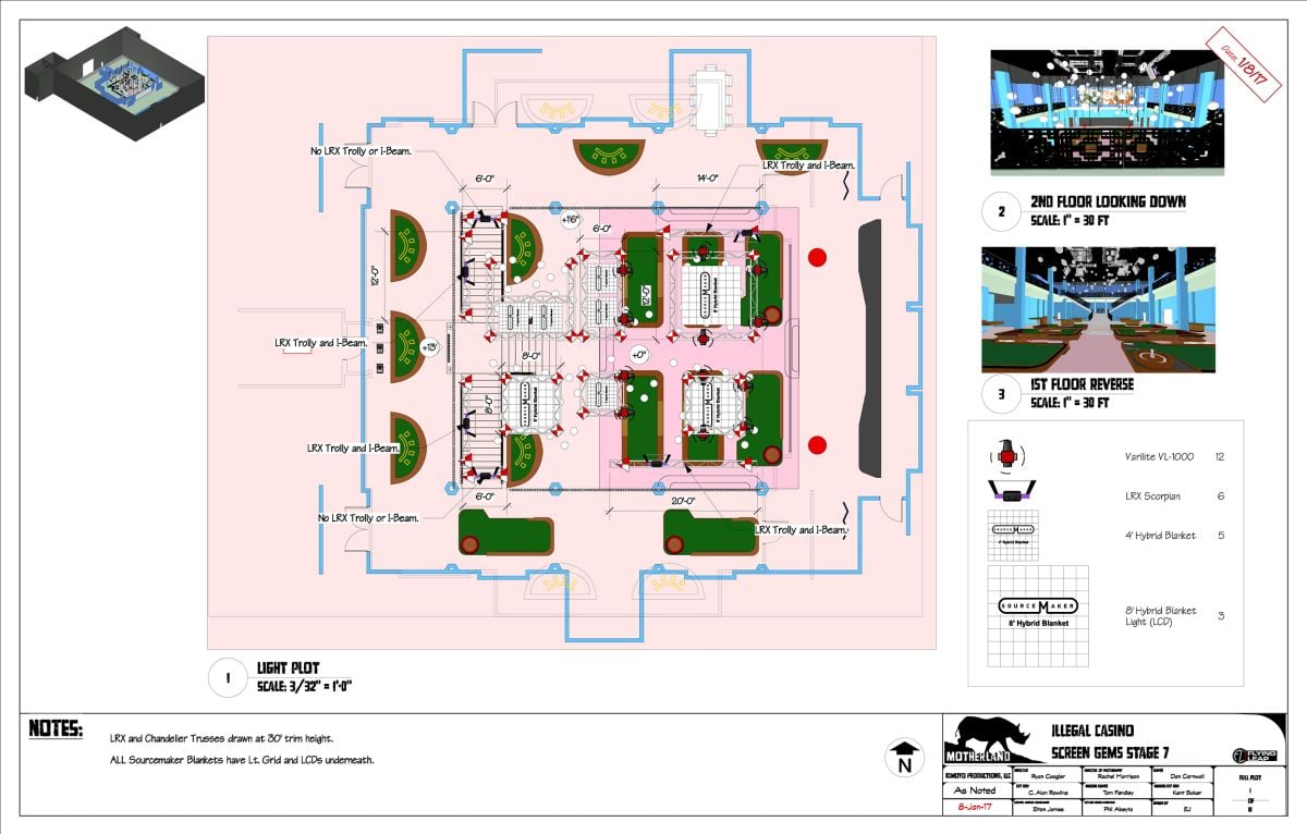 The lighting plot for the elaborate casino set.