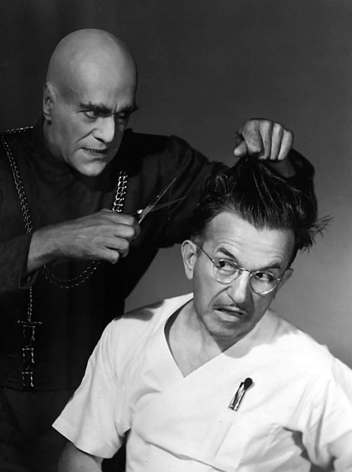 Boris Karloff with make-up legend Jack Pierce.