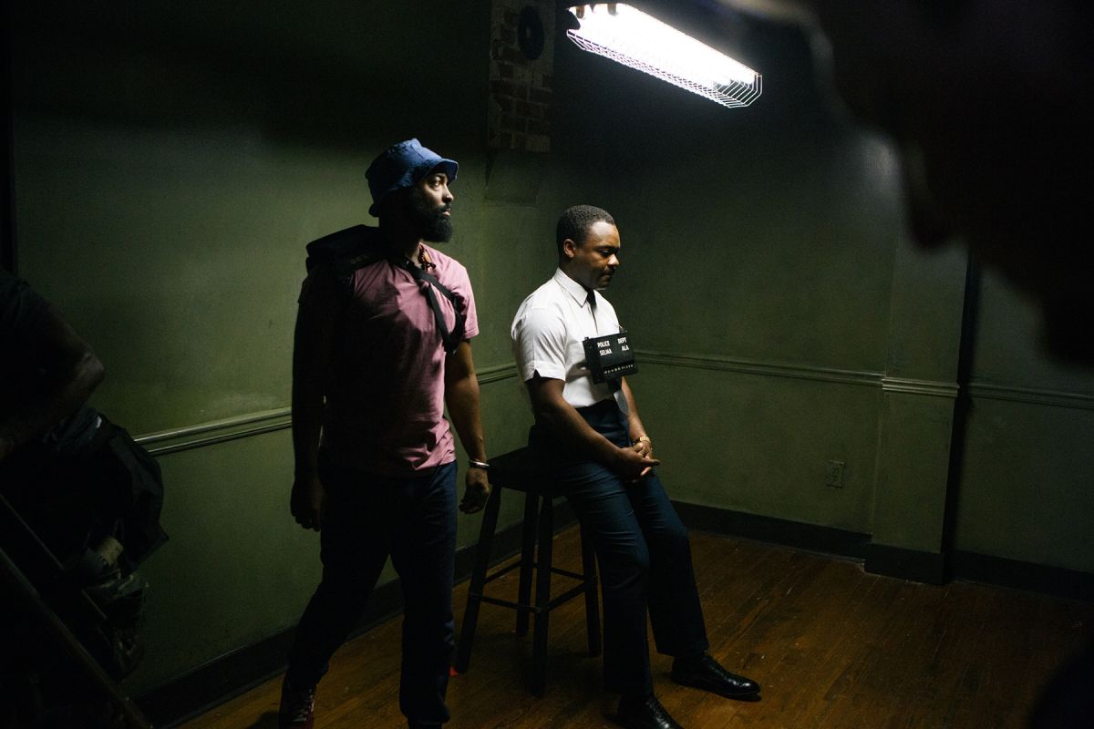 Young takes five with actor David Oyelowo, portraying Dr. Martin Luther King, Jr., while shooting Selma.