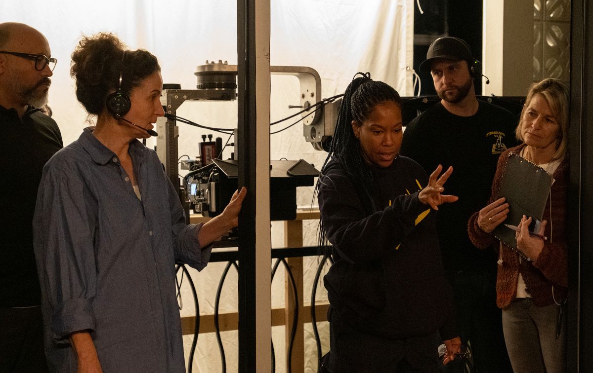 Tami Reiker, ASC with director Regina King and crew.